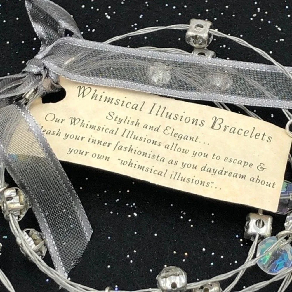 🌼 4 Illusion Wire AB Glass Bead Silver Bangle Bracelets